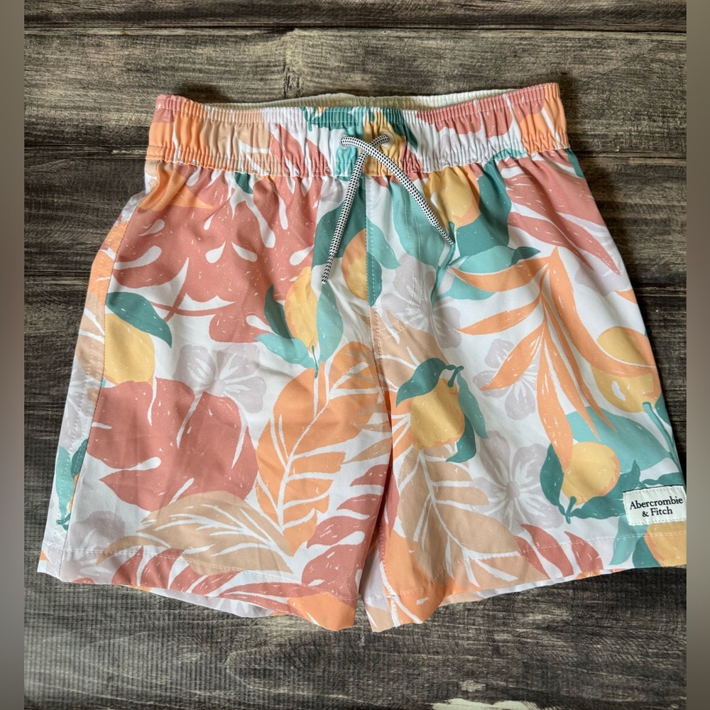 🏖️ New Abercrombie & Fitch Boys Tropical Pastel Swim Shorts/Trunks 7/8 🏝️